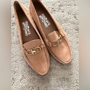 Salvatore Ferragamo Beige Loafers with Gold Accents